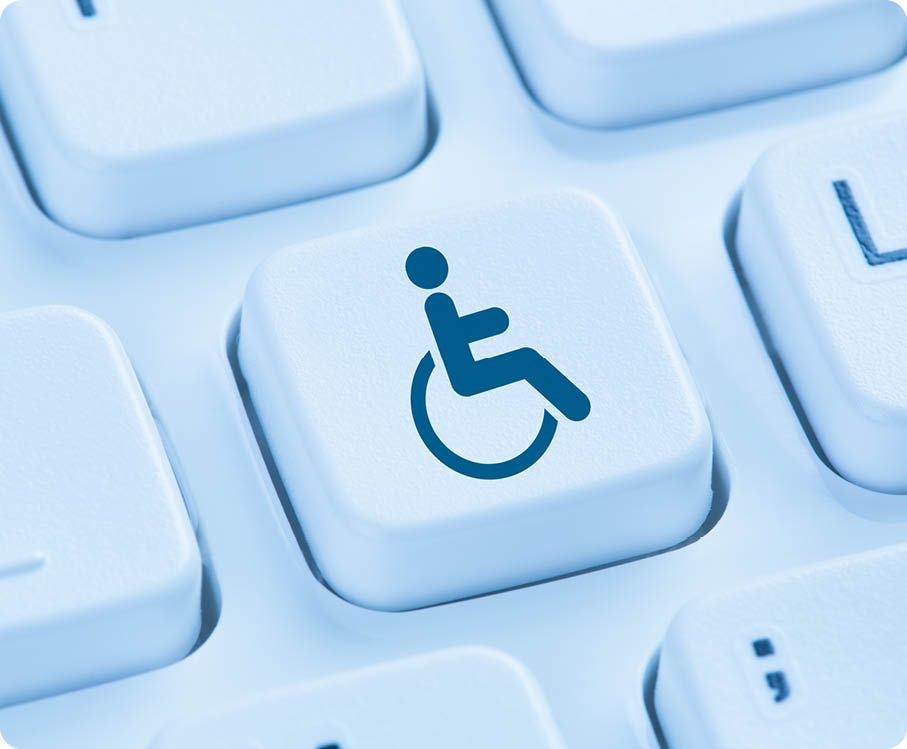Web accessibility online internet website computer for people with disabilities symbol blue keyboard 