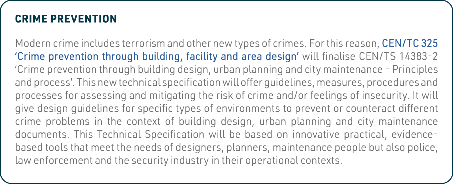 Crime prevention Modern crime includes terrorism and other new types of crimes  For this reason, CEN TC 325  Crime pr   