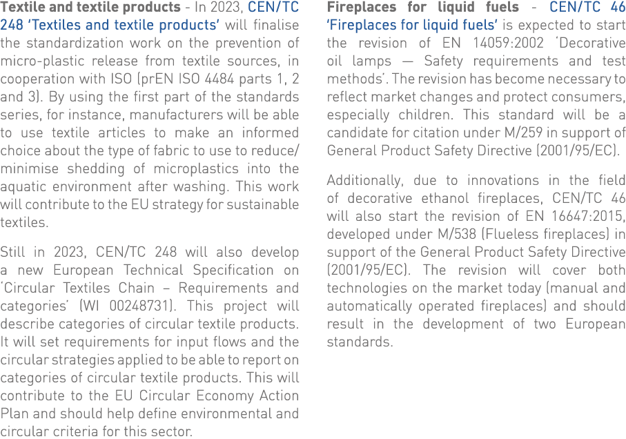 Textile and textile products - In 2023, CEN TC 248  Textiles and textile products  will finalise the standardization    