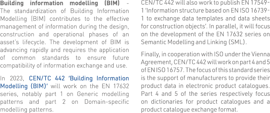 Building information modelling (BIM) - The standardization of Building Information Modelling (BIM) contributes to the   