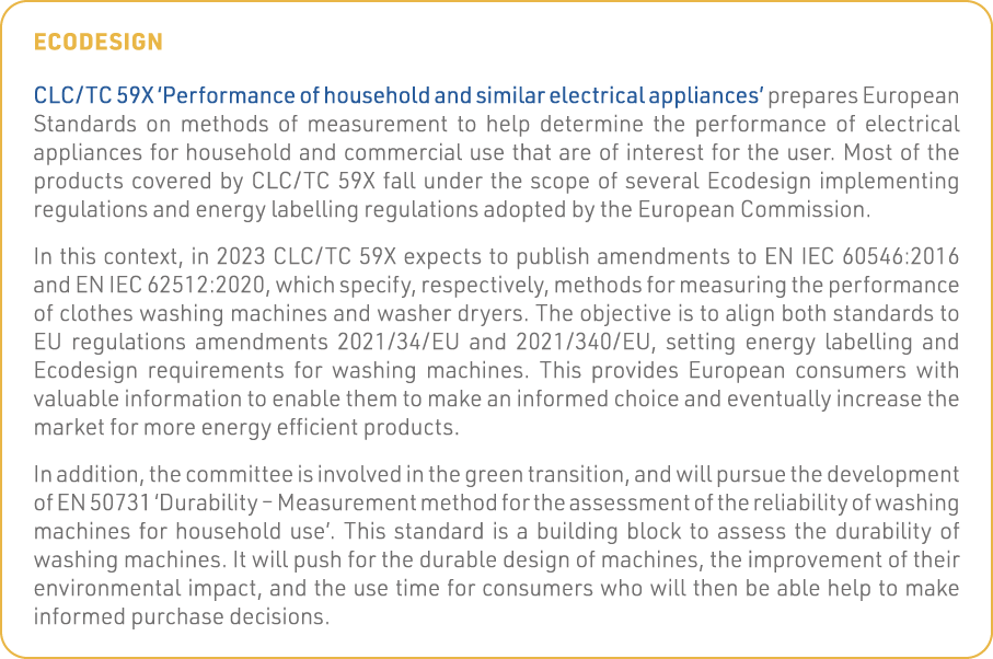 Ecodesign CLC TC 59X  Performance of household and similar electrical appliances  prepares European Standards on meth   