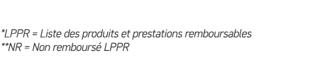 *LPPR = Liste des produits et prestations remboursables **NR = Non rembours LPPR