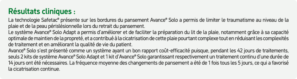 R sultats cliniques : La technologie Safetac® pr sente sur les bordures du pansement Avance® Solo a permis de limiter...