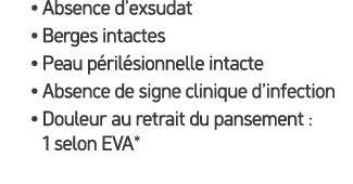 • Absence d’exsudat • Berges intactes • Peau p ril sionnelle intacte • Absence de signe clinique d’infection • Douleu...