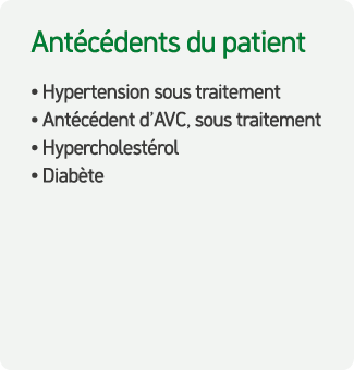 Ant c dents du patient • Hypertension sous traitement • Ant c dent d’AVC, sous traitement • Hypercholest rol • Diab te