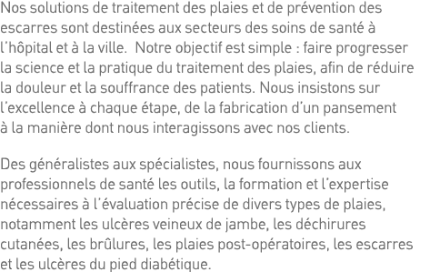 Nos solutions de traitement des plaies et de prévention des escarres sont destinées aux secteurs des soins de santé à   
