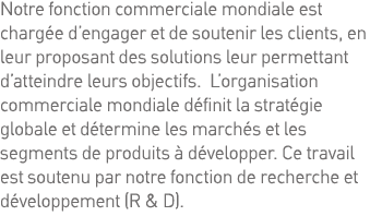 Notre fonction commerciale mondiale est chargée d engager et de soutenir les clients, en leur proposant des solutions   