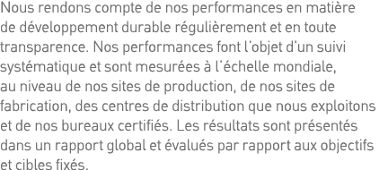 Nous rendons compte de nos performances en matière de développement durable régulièrement et en toute transparence  N   