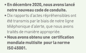    En décembre 2020, nous avons lancé notre nouveau code de conduite     Dix rapports d actes répréhensibles ont été    