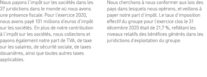 Nous payons l impôt sur les sociétés dans les 37 juridictions dans le monde où nous avons une présence fiscale  Pour    