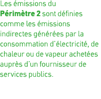 Les émissions du Périmètre 2 sont définies comme les émissions indirectes générées par la consommation d électricité,   