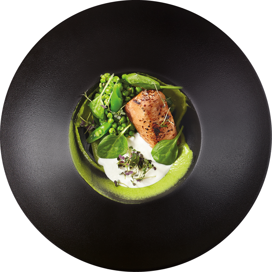 Restaurant Food - Salmon Steak with Green Peas  Top View