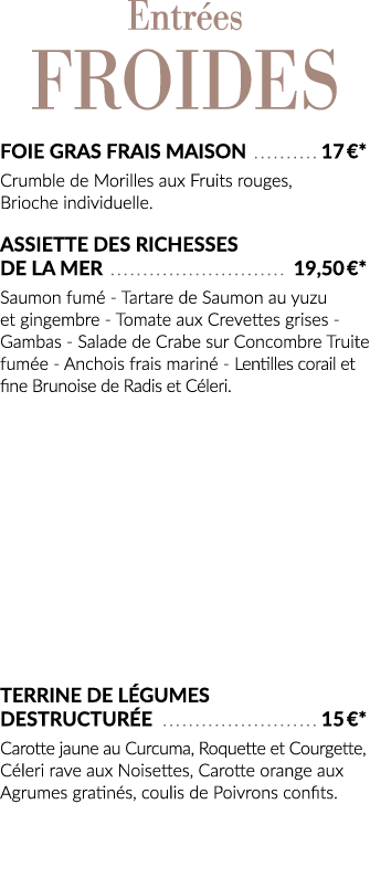 Entrées Froides Foie Gras frais Maison  17  * Crumble de Morilles aux Fruits rouges, Brioche individuelle  Assiette d   
